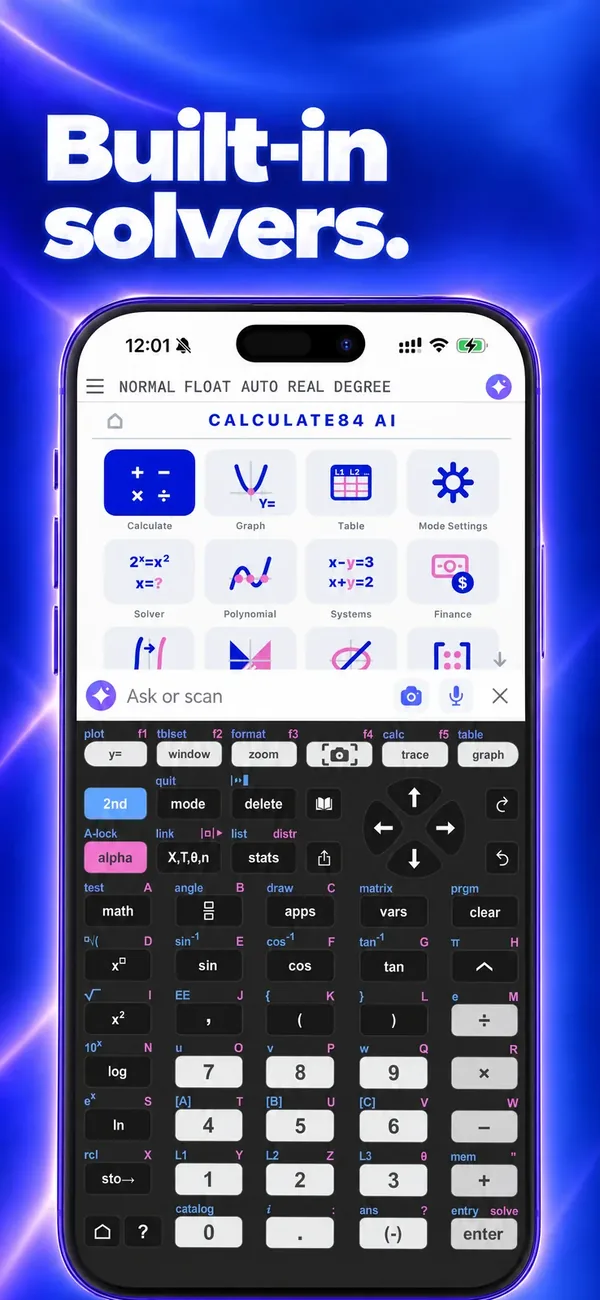 Built-in apps and solvers on the calculator