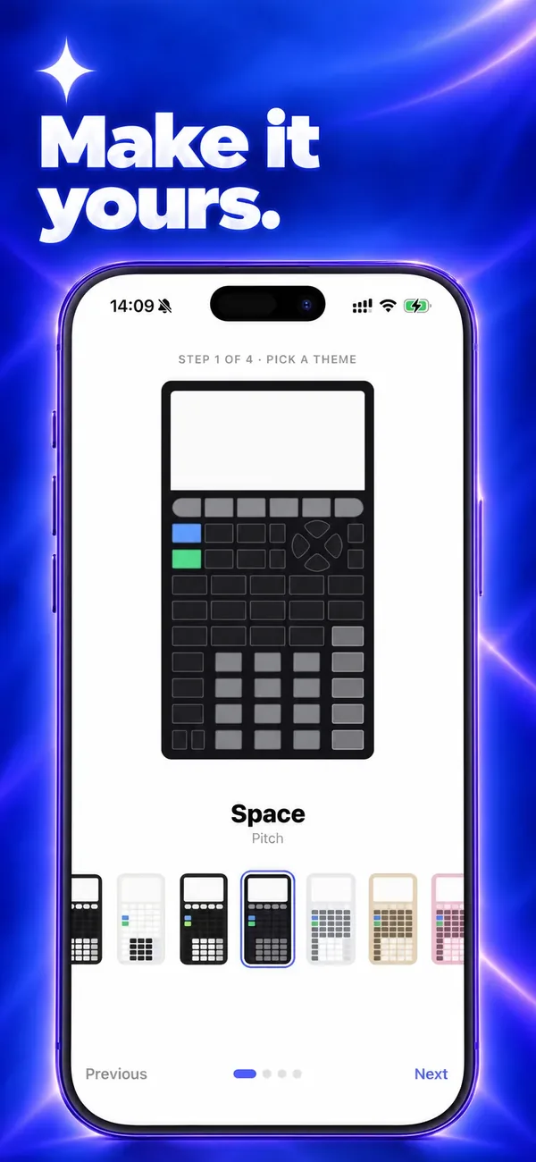 Theme picker with calculator designs