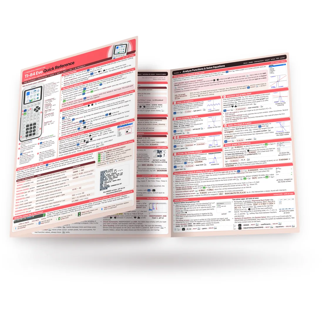 TI-84 Evo Reference Card, unfolded